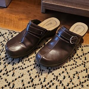 Bass Dark Brown Leather Slip-On Clogs